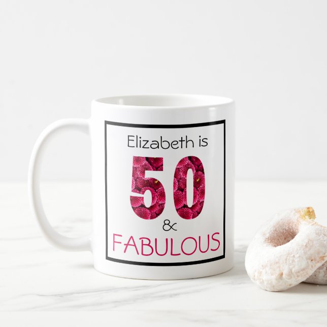 Caneca De Café 50º Aniversário - Texto Personalizado do Chrysanth (Com Donut)