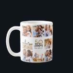 Caneca De Café 50.º aniversário, dourado, foto colagem em preto<br><div class="desc">Comemore seu aniversário de 50 anos em estilo com este design de 50 anos de efeito preto e ouro. Um design moderno com texto de script,  uma colagem de fotos de gráficos ousados. Alterar a cor para personalizar. Parte de uma coleção.</div>