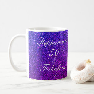 Caneca De Café 50 E Borrão Rosa Púrpura Rosa De Aniversário Fabul