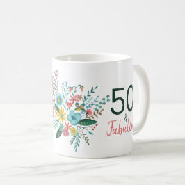 Caneca De Café 50 e fabulosa cor-de-água floral elegante verde