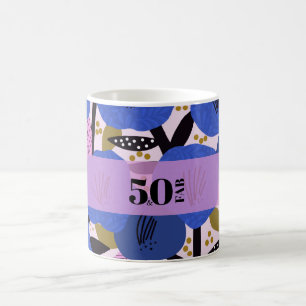 Caneca De Café 50 e Fabuloso 50º Aniversário Padrão Floral Azul