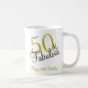 Caneca De Café 50 e fabuloso aniversário Dourado e preto feliz