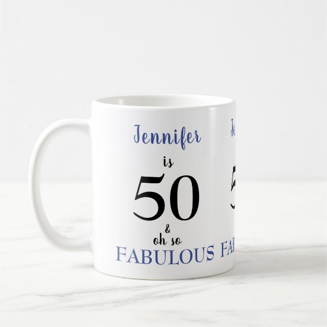 Caneca De Café 50 e Fabuloso nome azul e preto (Esquerda)