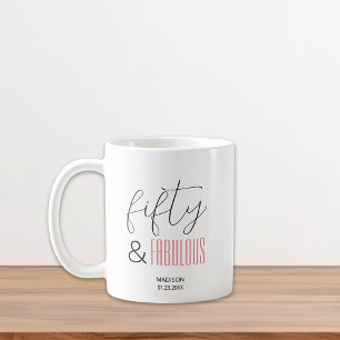 Caneca De Café 50 e Fabuloso Rótulo Personalizado para Aniversári