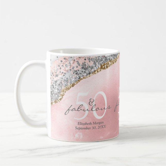 Caneca De Café 50 Rosa Rosa Rosa Dourada Fabulosa - Aniversário (Esquerda)