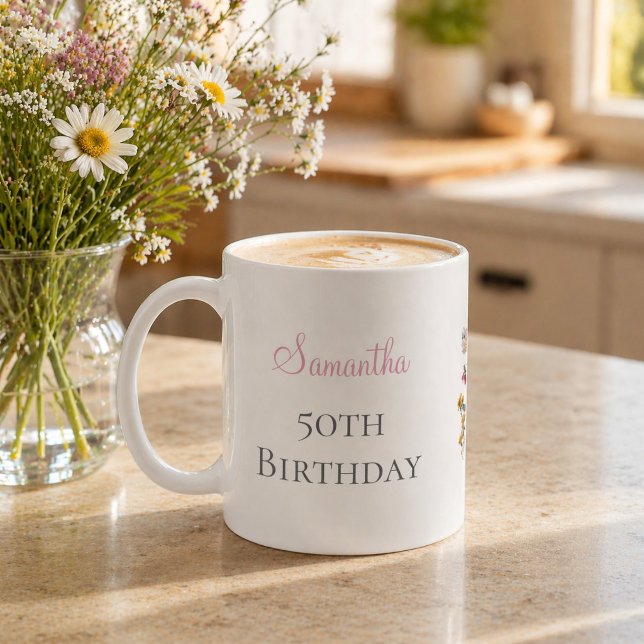 Caneca De Café 50th Birthday Party Wildflower  (Criador carregado)