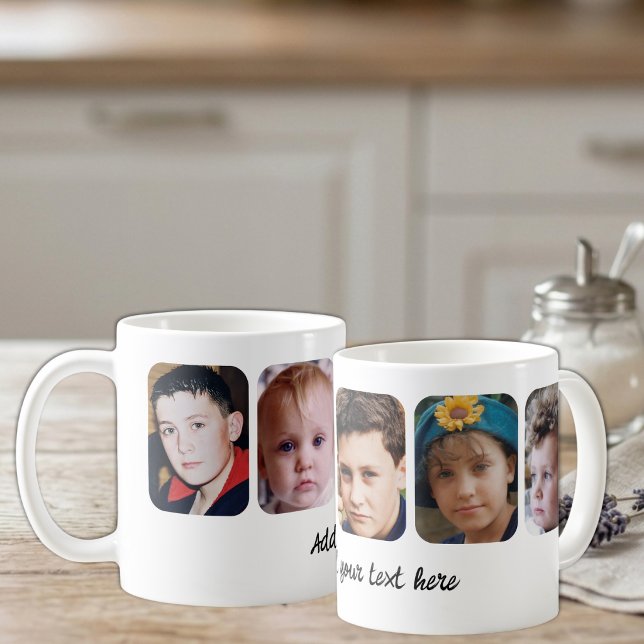 Caneca De Café 5 colagem de fotos adicionar texto branco (Criador carregado)