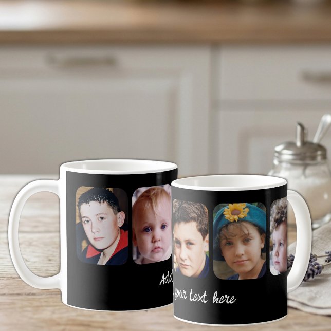 Caneca De Café 5 colagem de fotos adicionar texto preto (Criador carregado)