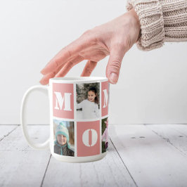 Caneca De Café 5 Dia de as mães rosa-rosado com colagem de fotos