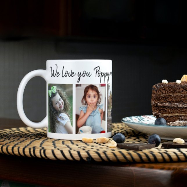 Caneca De Café 5 Foto Ama-Te Poppy Dia de os pais Feliz 2023 (5 Photo Collage We Love You Poppy Coffee Mug)