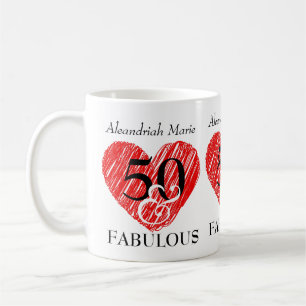 Caneca De Café 5O e Fabuloso Coração Vermelho de Script Preto de 
