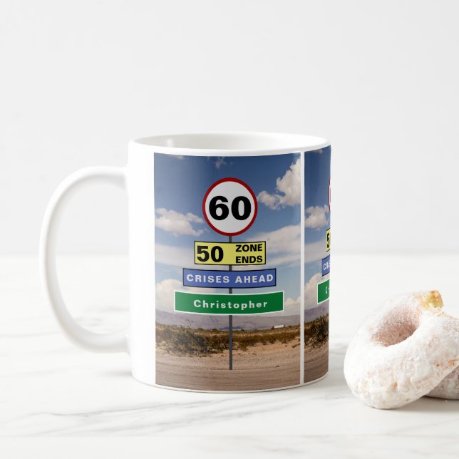 Caneca De Café 60º Aniversário, Cartazes Engraçados De Viagem Adi (Com Donut)