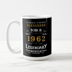 Caneca De Café 60º aniversário de 1962 Nome Legendário Preto Dour