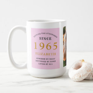 Caneca De Café 60º aniversário de 1965 Cinza rosa Adicionar nome 