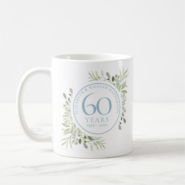 Caneca De Café 60 anos Aniversário do Diamante Floral de Watercol (Esquerda)