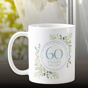 Caneca De Café 60 Anos Aquarela Floral Aniversário de Diamante