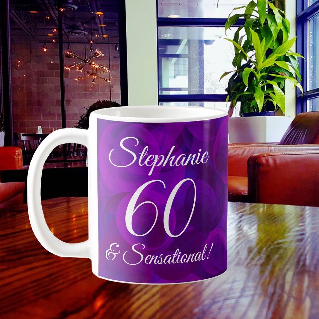 Caneca De Café 60 e dia de aniversário de roxo legante sensaciona (Criador carregado)