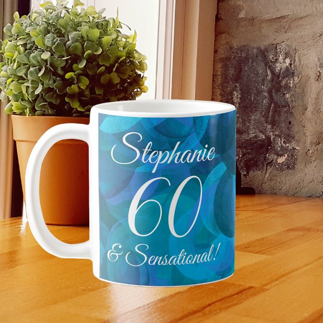 Caneca De Café 60 e Sensational Elegant Ocean Blue Birthday (Criador carregado)