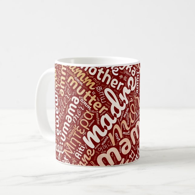 Caneca De Café 60 palavras para "Mãe" em diferentes línguas (Frente Esquerda)