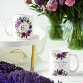 Caneca De Café 61rua Aniversário da Mug - Coroa Floral com Número