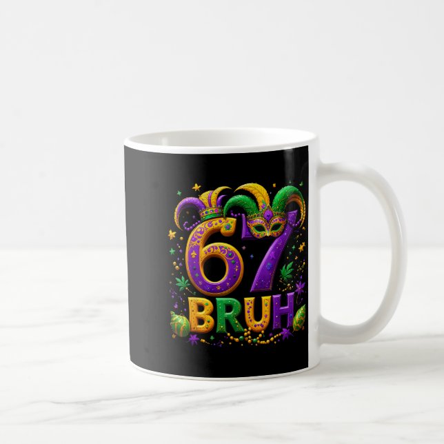 Caneca De Café 67 Bruh Jester Hat Feather Mask Mardi Gras Fleur D (Direita)