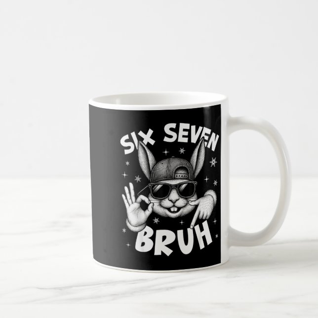 Caneca De Café 67 Six Seven Bruh Cute Bunny Face With Sungles Eas (Direita)