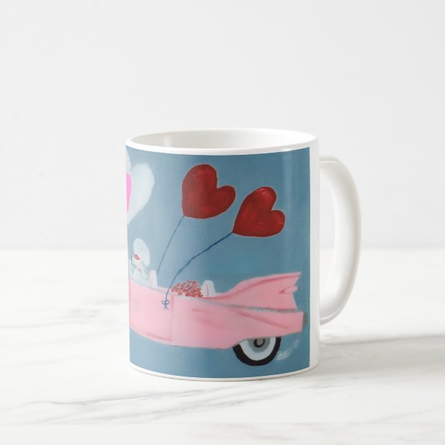 Caneca De Café 6 7 Poodle in Pink Classic Car flying in sky  (Frente Esquerda)