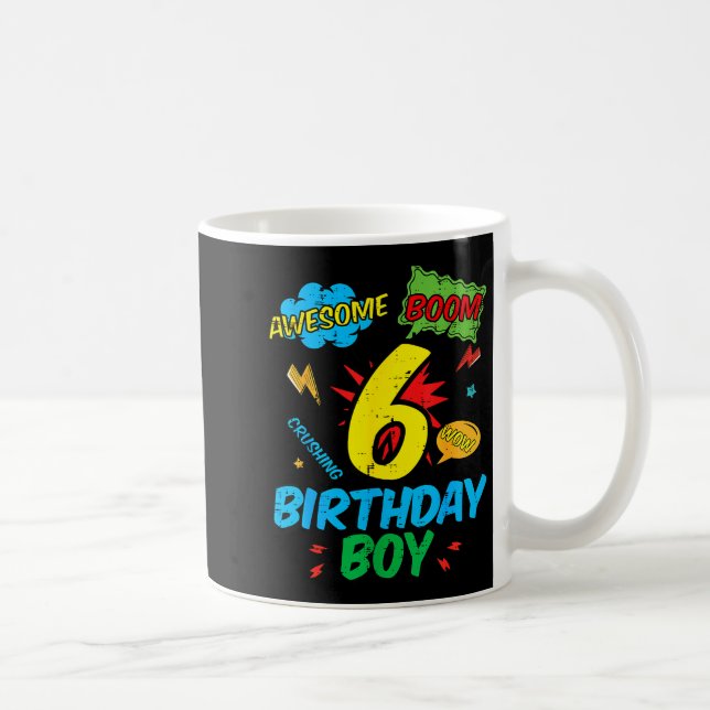 Caneca De Café 6 Birthday Boy Comic Cool 6th Bday Superhero Party (Direita)