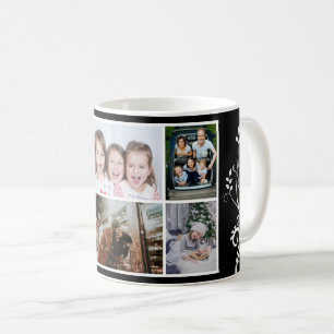 Caneca De Café 6 Colagem de Fotos Folhagem Preto Natal Família