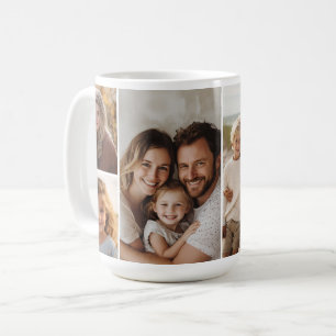 Caneca De Café 6 Colagem de Fotos - Fundo Branco Moderno e Minima