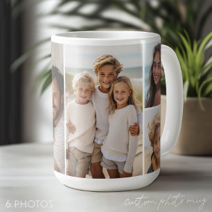 Caneca De Café 6 Colagem de Fotos - Fundo Branco Moderno e Minima