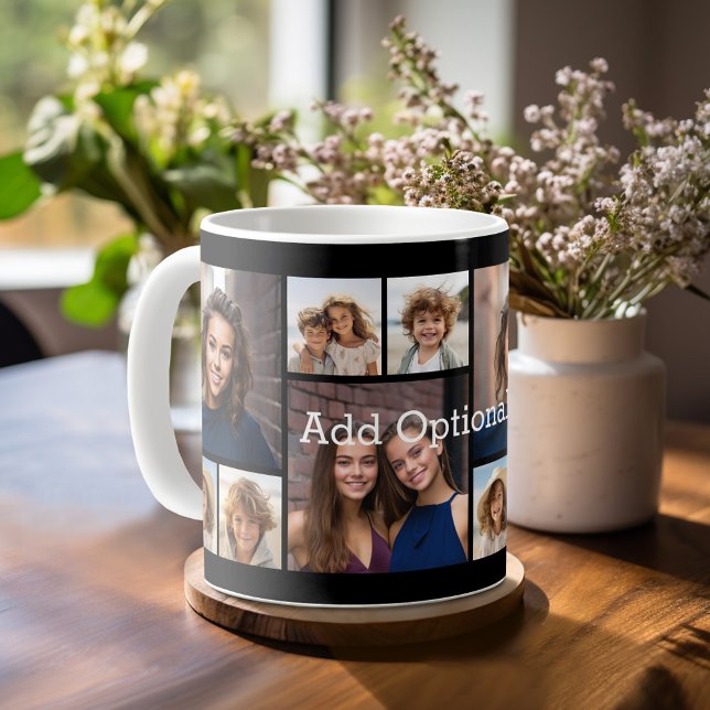 Caneca De Café 6 Colagem de Fotos Texto Opcional — CAN Edit Color (Personalized mug template with a 6 photo collage and custom text)