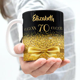 Caneca De Café 70 aniversário dourado preto nome elegante clássic