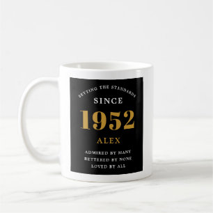 Caneca De Café 70 Aniversário Nome 1952 Chic Preto Dourado Elegan