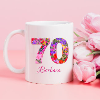 Caneca De Café 70 anos de caneca-lilás cor-de-rosa-70 floral com