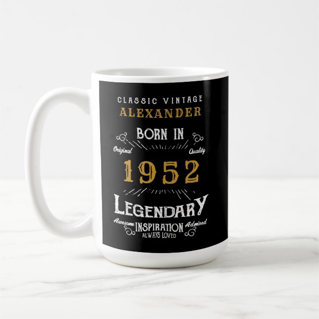 Caneca De Café 70 Birthday 1952 Nome Legendário Negro Dourado Gra (Esquerda)