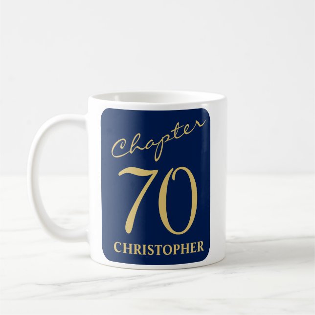 Caneca De Café 70 Birthday Azul Dourado (Esquerda)