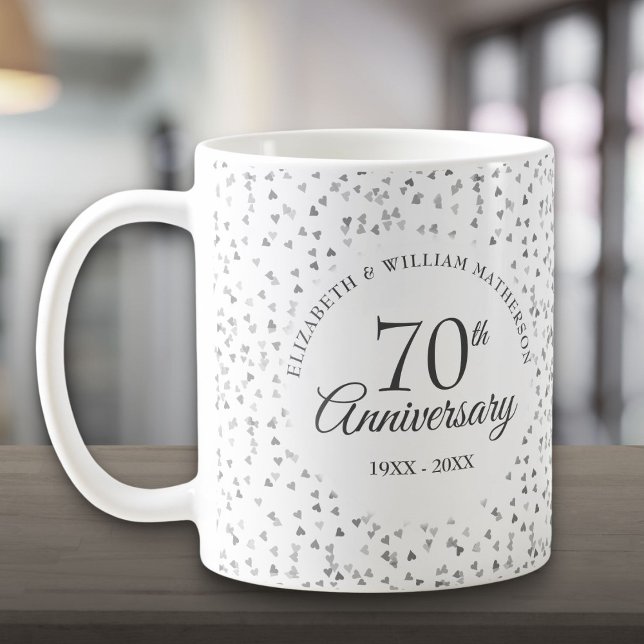 Caneca De Café 70 Casamento Aniversário Ama Corações Confetti (70th Wedding Anniversary Love Hearts Confetti Coffee Mug)