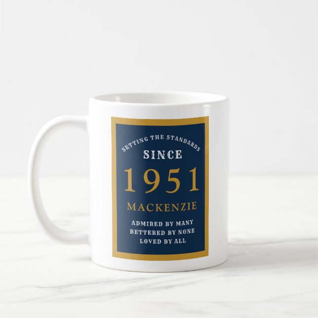 Caneca De Café 70 Personalizado Aniversário 1951 Elegante Azul Do (Esquerda)