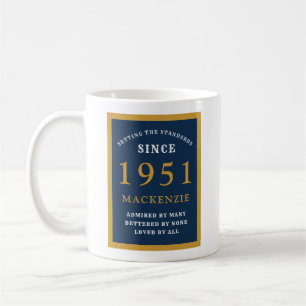 Caneca De Café 70 personalizado Aniversário de 1951 Elegante Azul