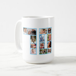 Caneca De Café 70th Birthday Photo Collage Blue 