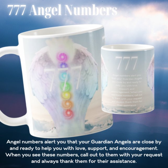 Caneca De Café 777 Números de anjos Chakra Angels Wings Mug (Criador carregado)