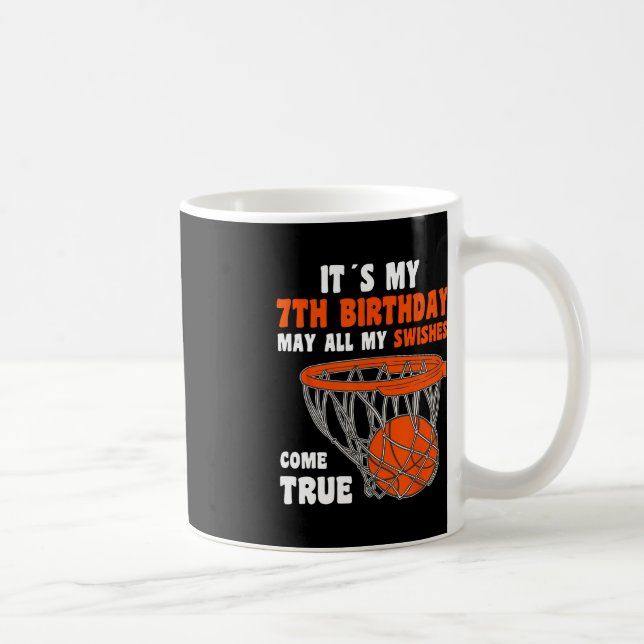 Caneca De Café 7 de basquete Feliz de 7 anos, 7 de aniversário (Direita)