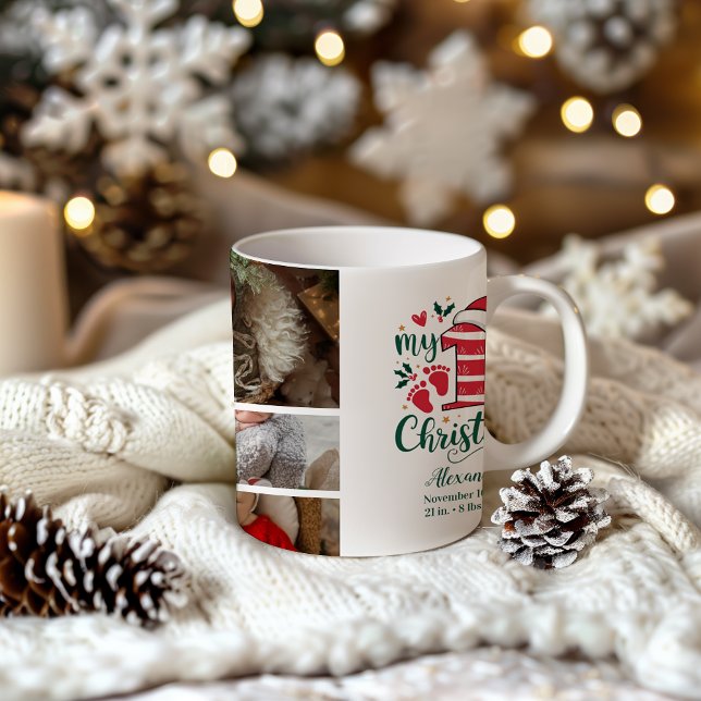 Caneca De Café 7 Foto Bengala de Natal Bebê 1º Natal (Criador carregado)