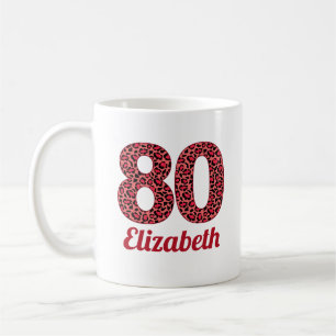 Caneca De Café 80 anos de 80 de aniversário de leopardo vermelho
