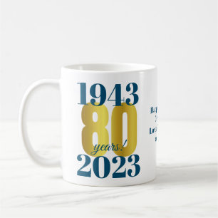 Caneca De Café 80 Birthday Azul Dourado