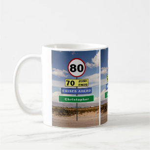 Caneca De Café 80 Birthday Engraçado Trilha Sinais Adicione Seu N
