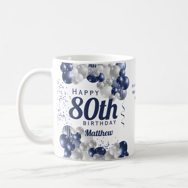 Caneca De Café 80 Birthday Marinho Balões (Esquerda)