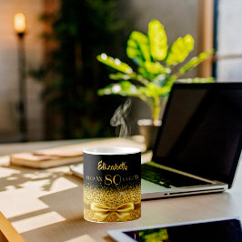 Caneca De Café 80 de aniversário nome de ouro negro clássico eleg