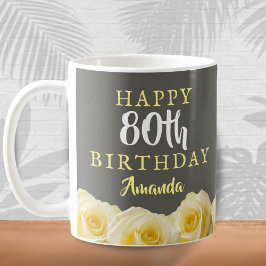 Caneca De Café 80 Floral de Flor Rosa Amarelo Aniversário